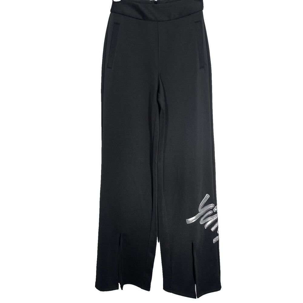 Yitty x Fabletics Pants Womens XS Wide Leg High Waist Logo Front Slit Leg Black